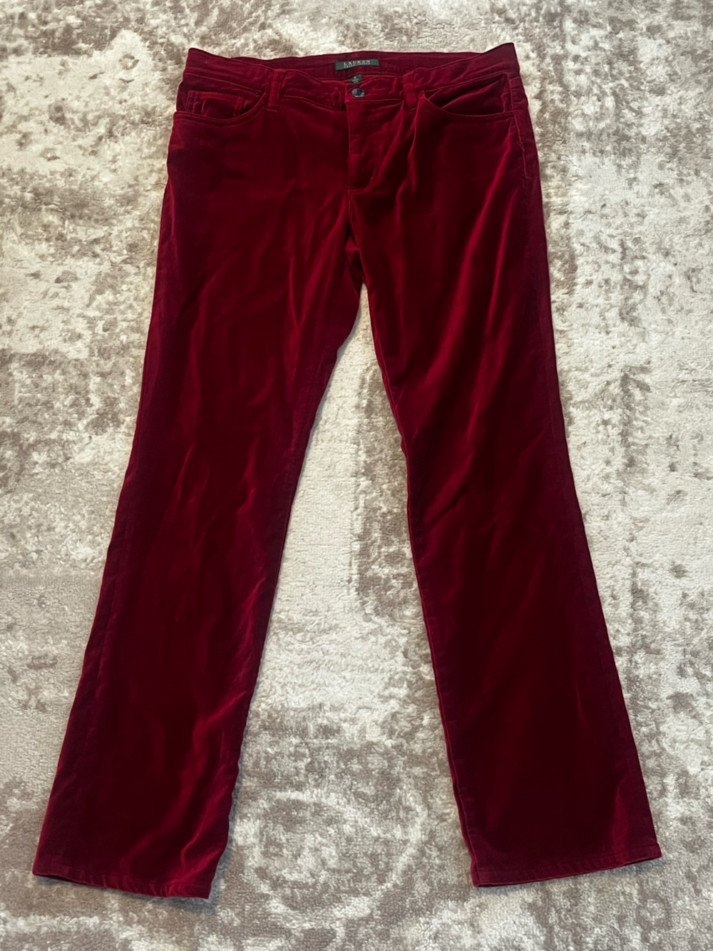 Lauren Ralph Lauren Velvet Straight Leg Pants Womens Size 6 Red Wine Holiday